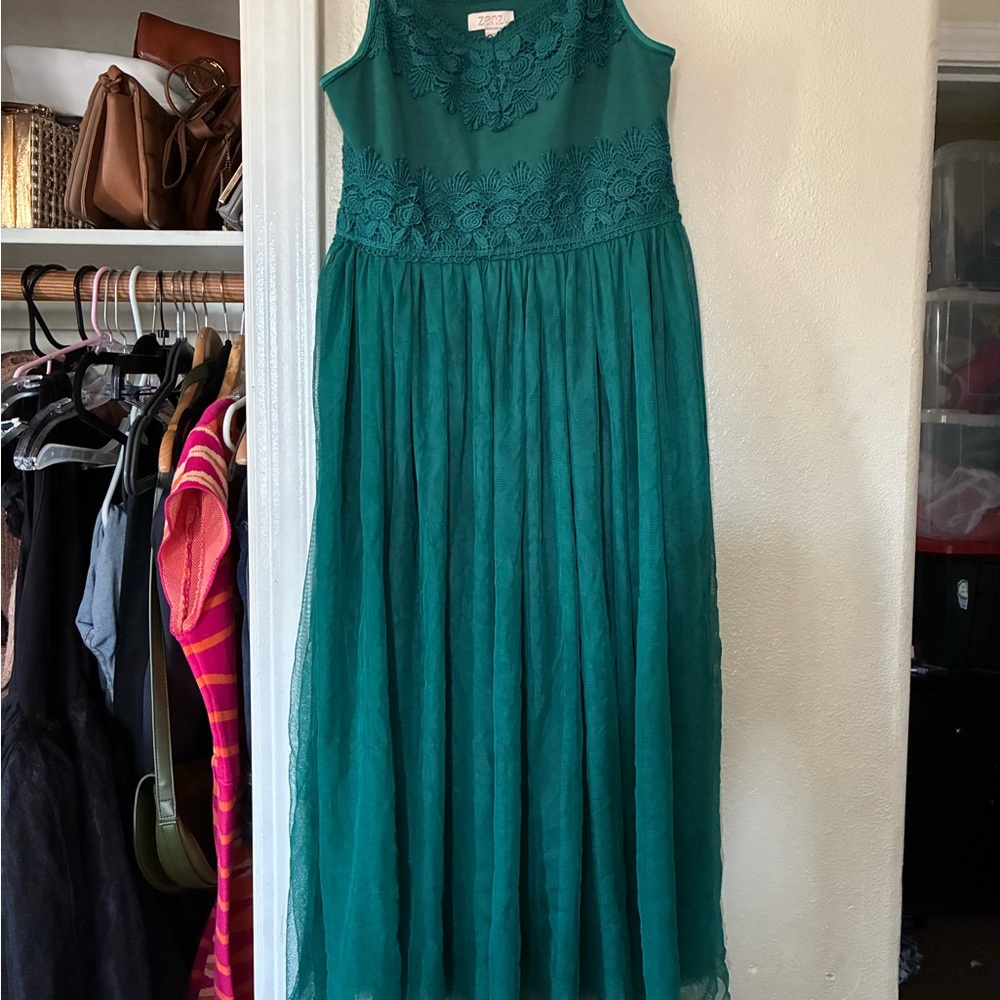 Zhenzi Teal Lace Maxi Dress